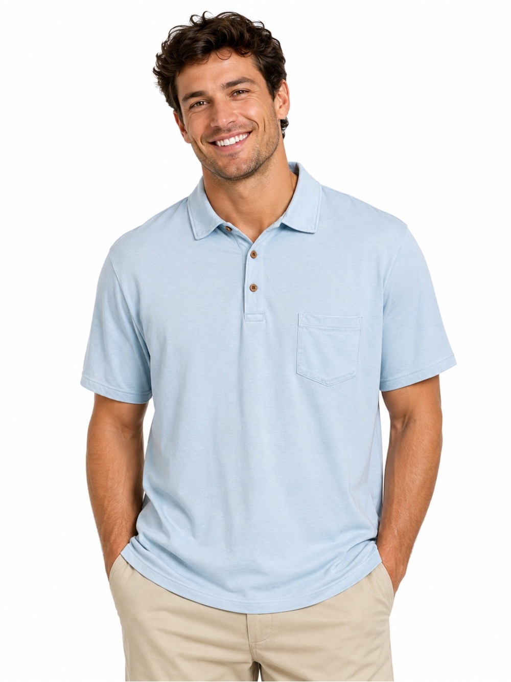 Olde School Polo Shirt Mens XL Light Blue 100% Cotton Pocket Short Sleeve Casual